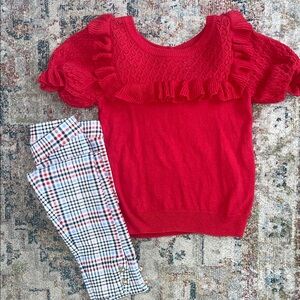 Janie and Jack Red Top and Plaid Leggings Set